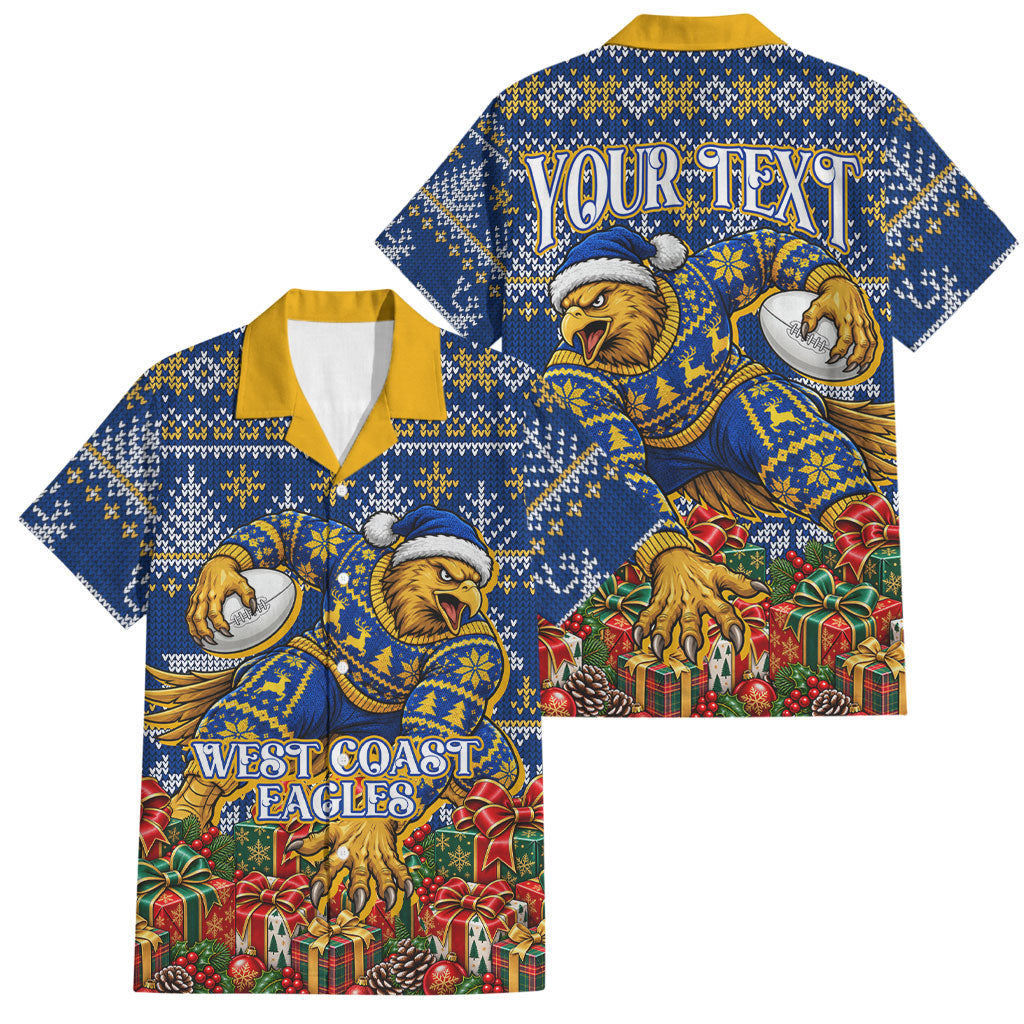 Personalized West Coast Eagles Football Christmas Family Matching Tank Maxi Dress and Hawaiian Shirt Australian Football Mascot - Ugly Christmas Pattern Festive