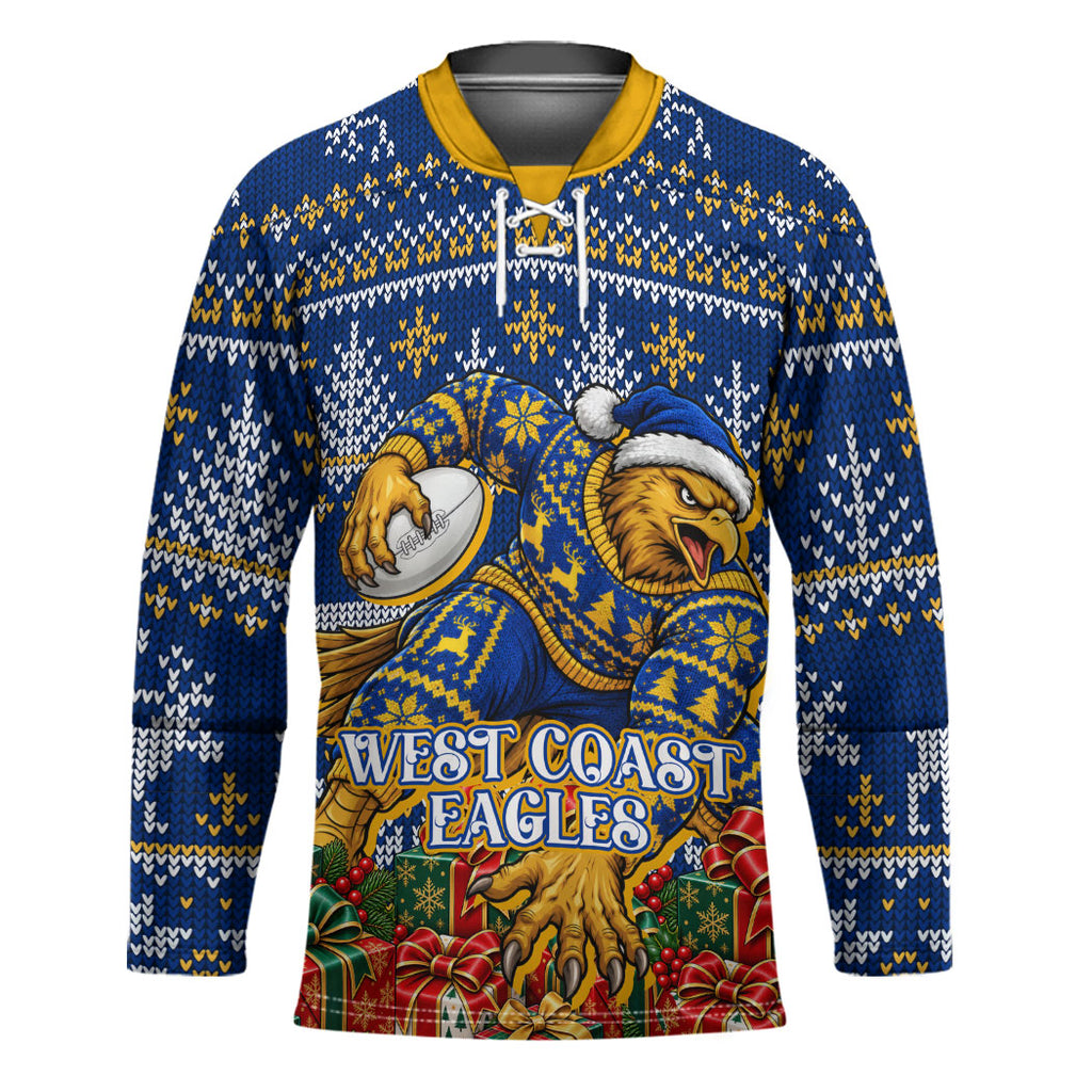 Personalized West Coast Eagles Football Christmas Hockey Jersey Australian Football Mascot - Ugly Christmas Pattern Festive