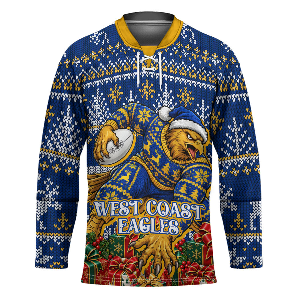 Personalized West Coast Eagles Football Christmas Hockey Jersey Australian Football Mascot - Ugly Christmas Pattern Festive