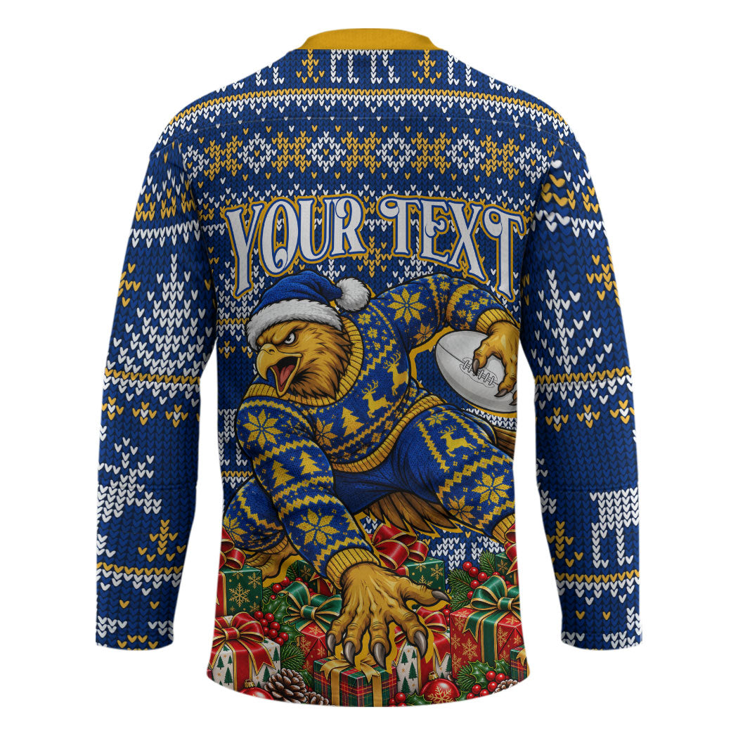 Personalized West Coast Eagles Football Christmas Hockey Jersey Australian Football Mascot - Ugly Christmas Pattern Festive