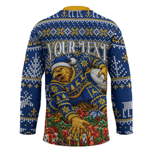 Personalized West Coast Eagles Football Christmas Hockey Jersey Australian Football Mascot - Ugly Christmas Pattern Festive