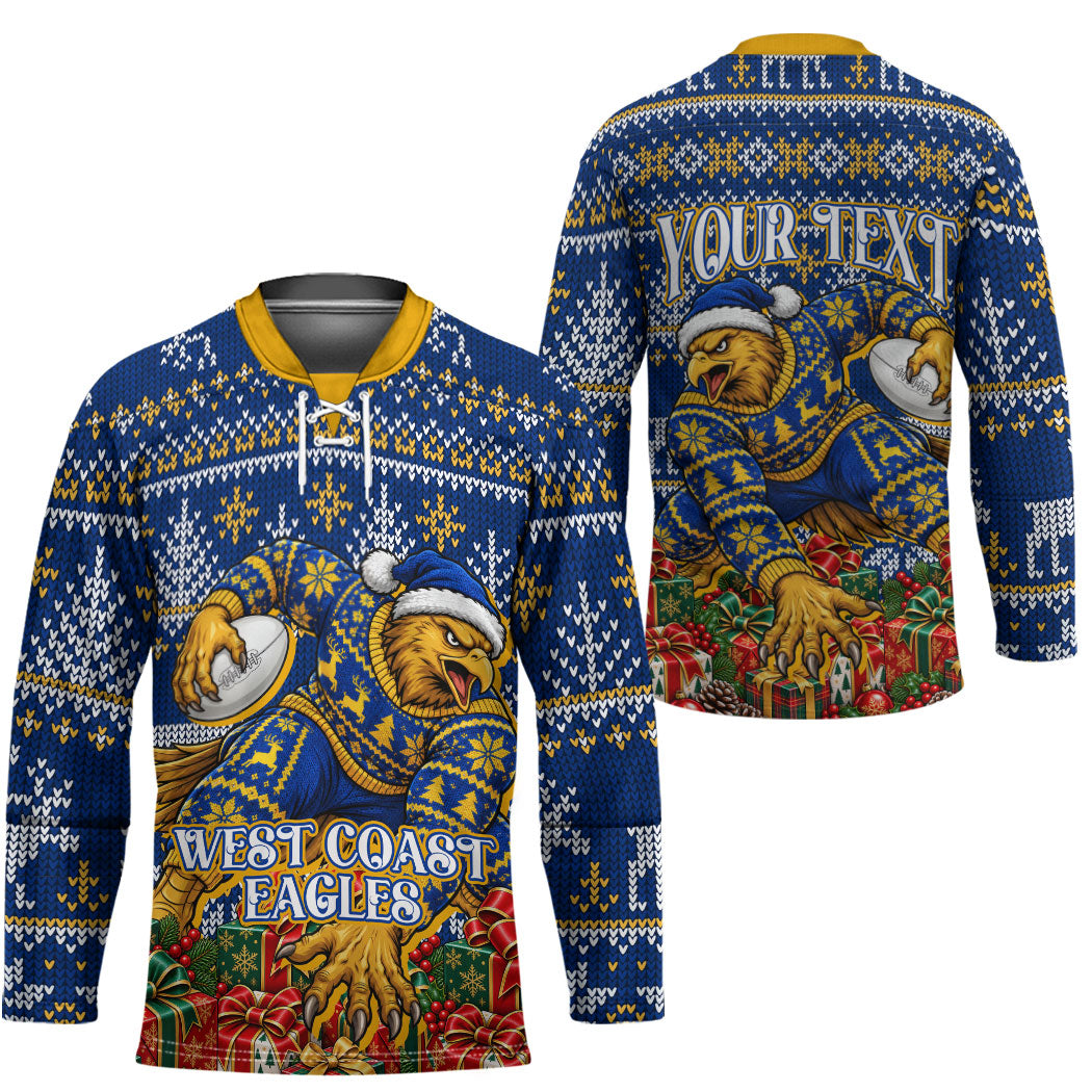 Personalized West Coast Eagles Football Christmas Hockey Jersey Australian Football Mascot - Ugly Christmas Pattern Festive
