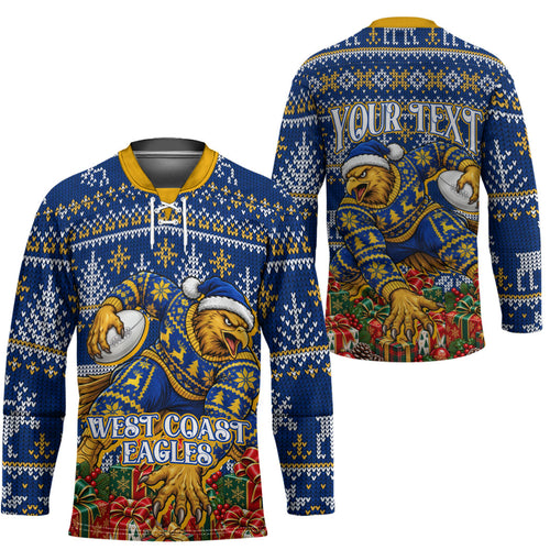 Personalized West Coast Eagles Football Christmas Hockey Jersey Australian Football Mascot - Ugly Christmas Pattern Festive