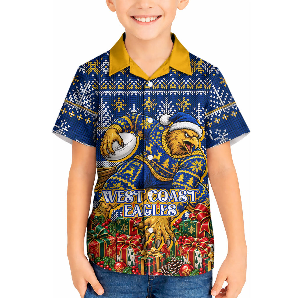 Personalized West Coast Eagles Football Christmas Kid Hawaiian Shirt Australian Football Mascot - Ugly Christmas Pattern Festive