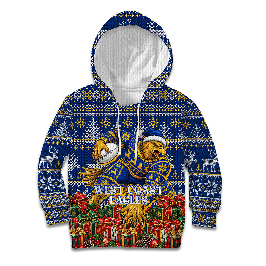 Personalized West Coast Eagles Football Christmas Kid Hoodie Australian Football Mascot - Ugly Christmas Pattern Festive