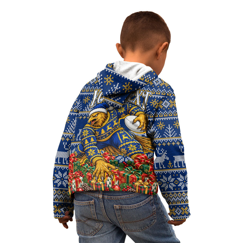 Personalized West Coast Eagles Football Christmas Kid Hoodie Australian Football Mascot - Ugly Christmas Pattern Festive