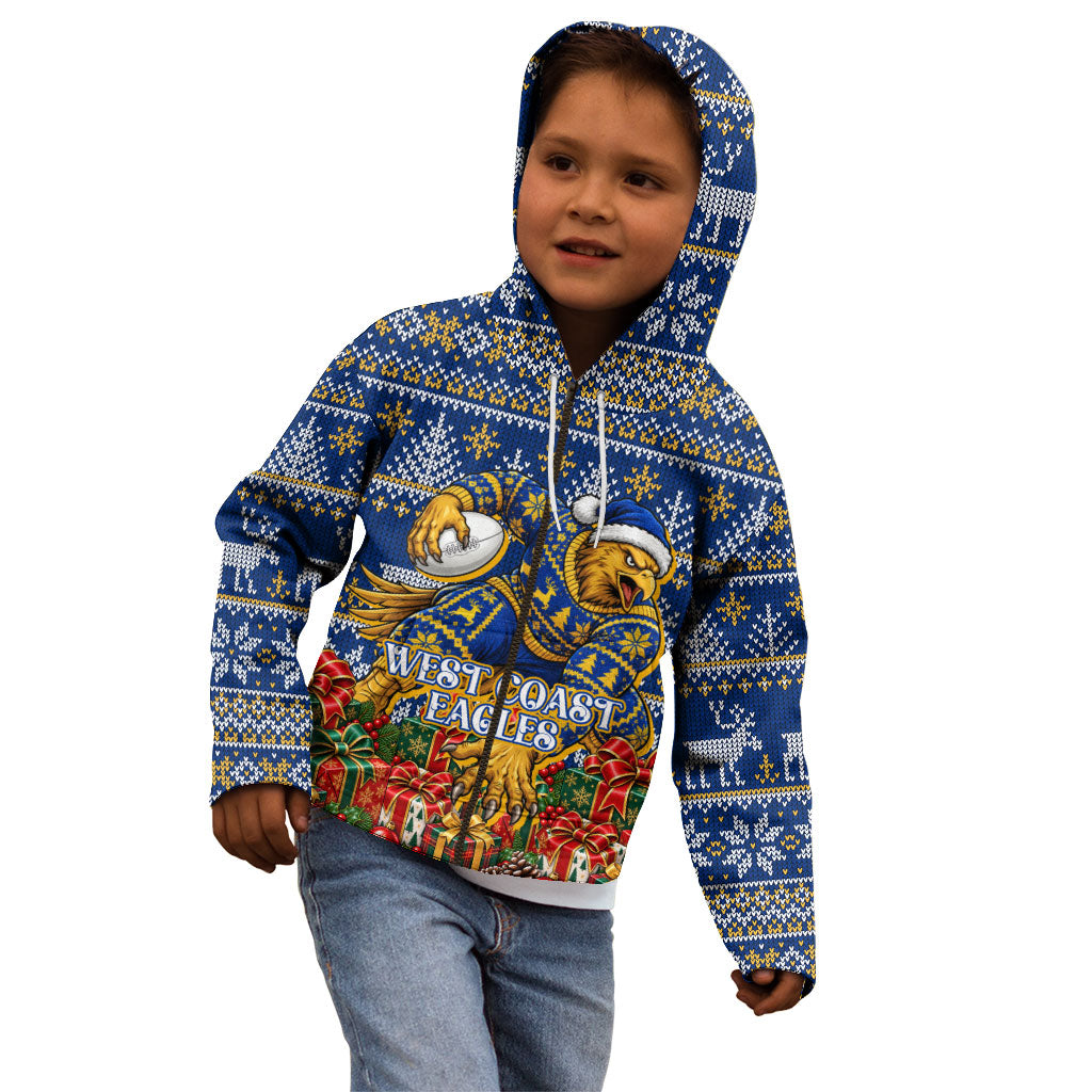 Personalized West Coast Eagles Football Christmas Kid Hoodie Australian Football Mascot - Ugly Christmas Pattern Festive