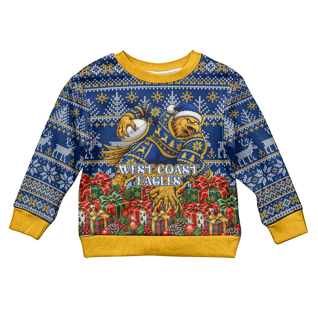 Personalized West Coast Eagles Football Christmas Kid Ugly Christmas Sweater Australian Football Mascot - Ugly Christmas Pattern Festive