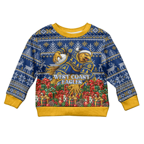 Personalized West Coast Eagles Football Christmas Kid Ugly Christmas Sweater Australian Football Mascot - Ugly Christmas Pattern Festive