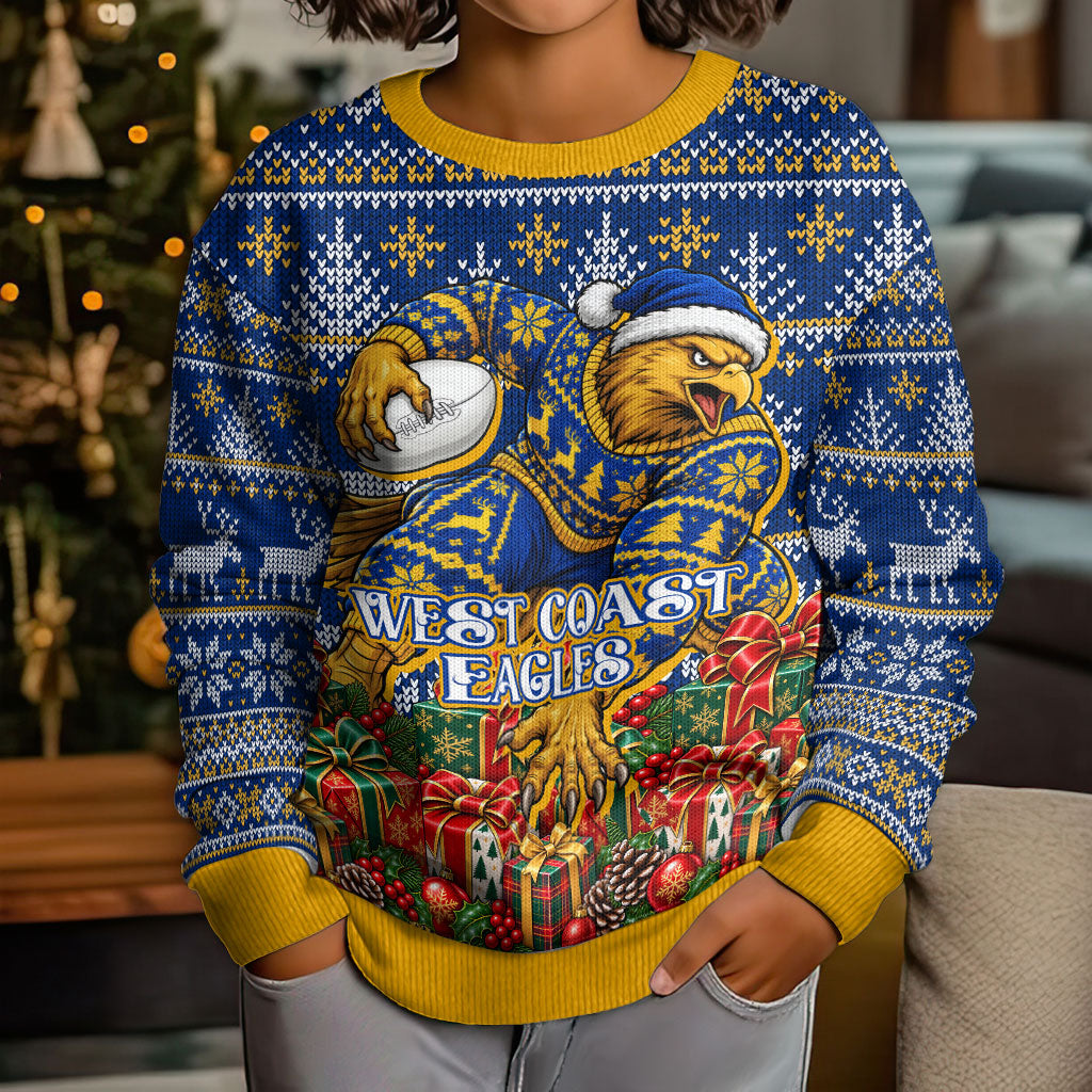 Personalized West Coast Eagles Football Christmas Kid Ugly Christmas Sweater Australian Football Mascot - Ugly Christmas Pattern Festive