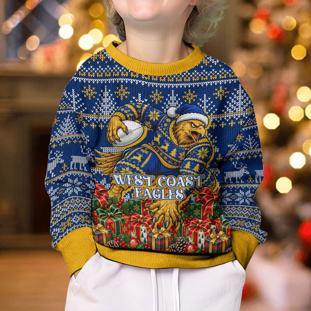 Personalized West Coast Eagles Football Christmas Kid Ugly Christmas Sweater Australian Football Mascot - Ugly Christmas Pattern Festive