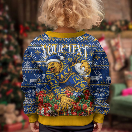 Personalized West Coast Eagles Football Christmas Kid Ugly Christmas Sweater Australian Football Mascot - Ugly Christmas Pattern Festive