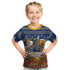Personalized West Coast Eagles Football Christmas Kid T Shirt Australian Football Mascot - Ugly Christmas Pattern Festive