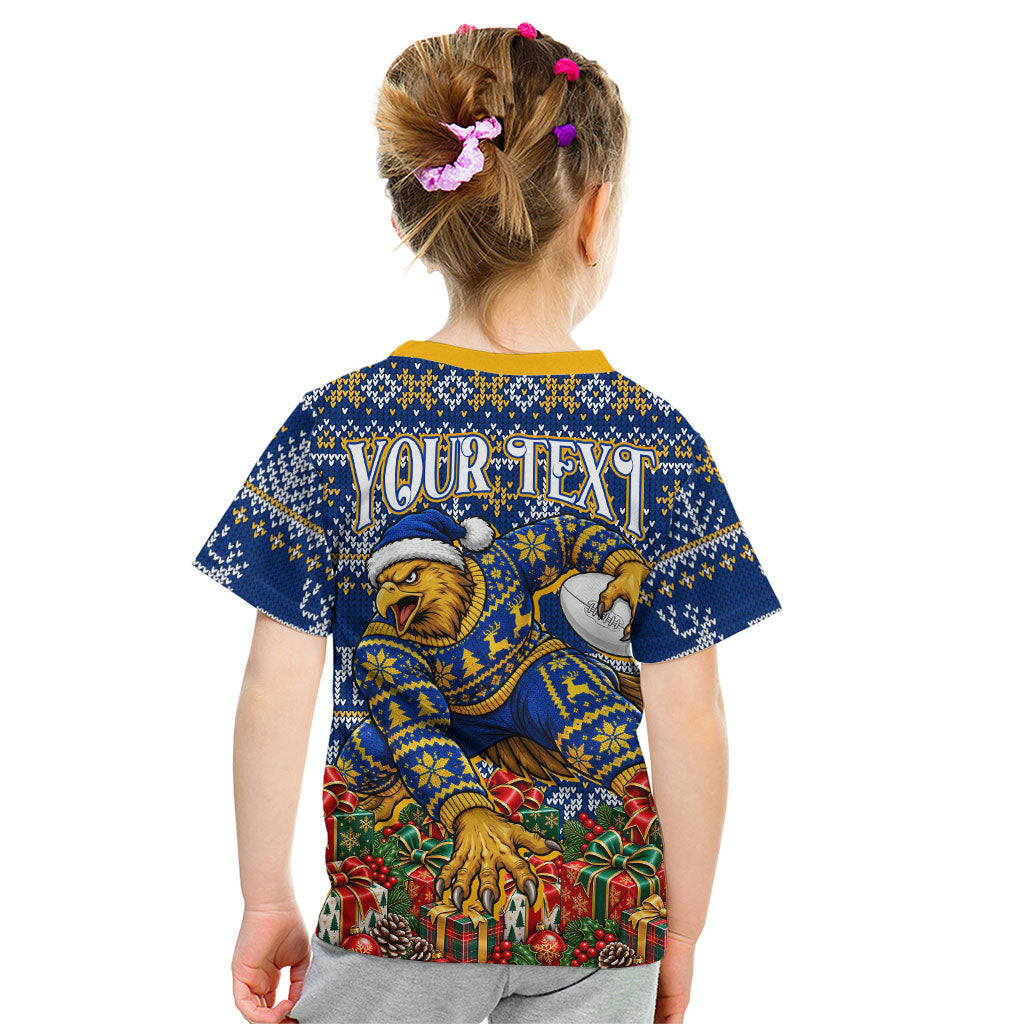 Personalized West Coast Eagles Football Christmas Kid T Shirt Australian Football Mascot - Ugly Christmas Pattern Festive