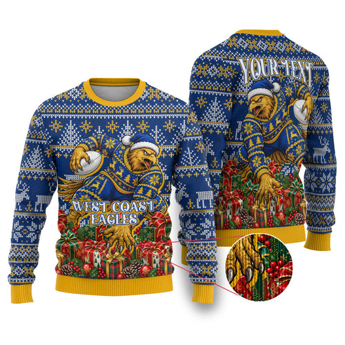 Personalized West Coast Eagles Football Christmas Ugly Christmas Sweater Australian Football Mascot - Ugly Christmas Pattern Festive