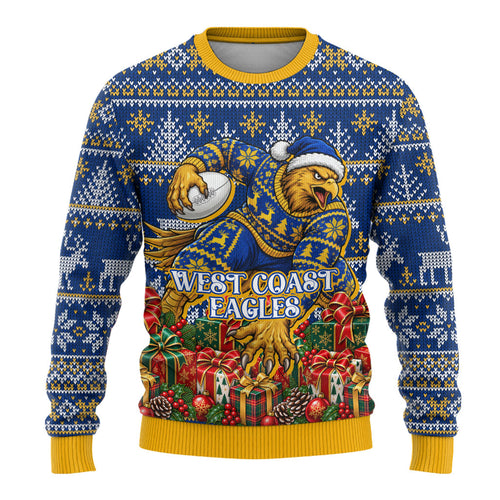 Personalized West Coast Eagles Football Christmas Ugly Christmas Sweater Australian Football Mascot - Ugly Christmas Pattern Festive