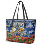 Personalized West Coast Eagles Football Christmas Leather Tote Bag Australian Football Mascot - Ugly Christmas Pattern Festive