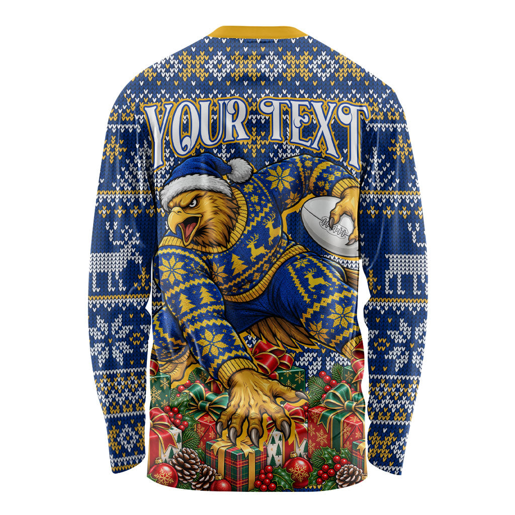 Personalized West Coast Eagles Football Christmas Long Sleeve Shirt Australian Football Mascot - Ugly Christmas Pattern Festive