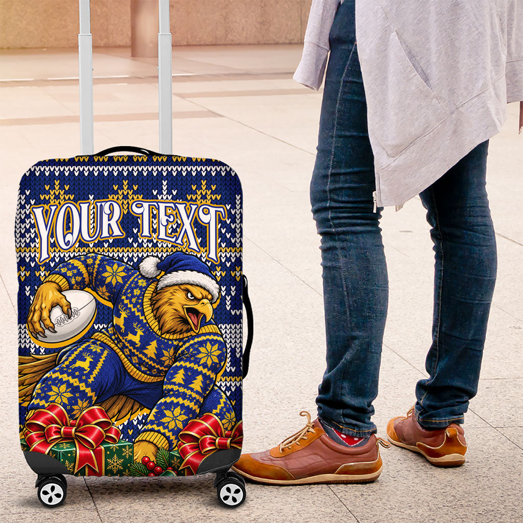 Personalized West Coast Eagles Football Christmas Luggage Cover Australian Football Mascot - Ugly Christmas Pattern Festive