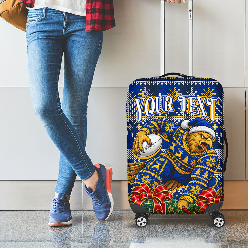 Personalized West Coast Eagles Football Christmas Luggage Cover Australian Football Mascot - Ugly Christmas Pattern Festive