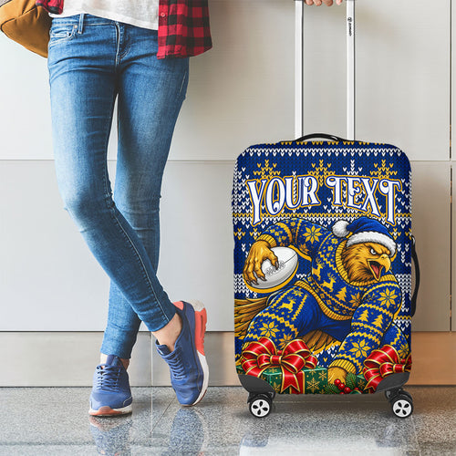 Personalized West Coast Eagles Football Christmas Luggage Cover Australian Football Mascot - Ugly Christmas Pattern Festive