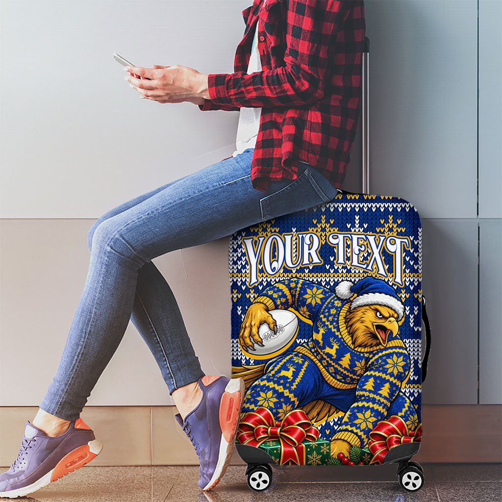 Personalized West Coast Eagles Football Christmas Luggage Cover Australian Football Mascot - Ugly Christmas Pattern Festive