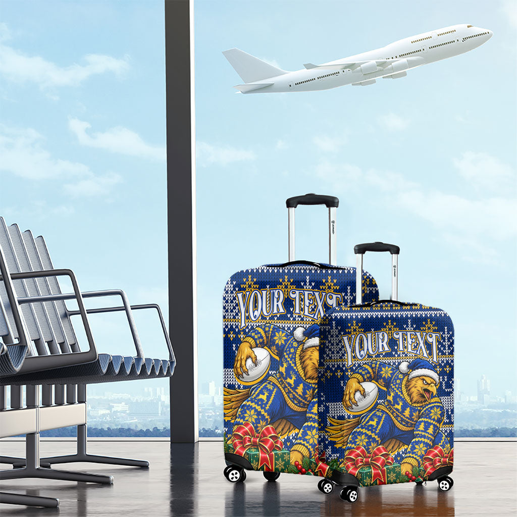 Personalized West Coast Eagles Football Christmas Luggage Cover Australian Football Mascot - Ugly Christmas Pattern Festive