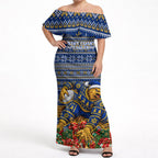 Personalized West Coast Eagles Football Christmas Off Shoulder Maxi Dress Australian Football Mascot - Ugly Christmas Pattern Festive