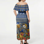 Personalized West Coast Eagles Football Christmas Off Shoulder Maxi Dress Australian Football Mascot - Ugly Christmas Pattern Festive