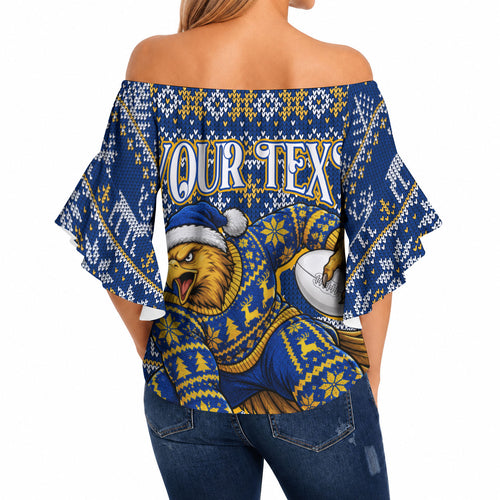 Personalized West Coast Eagles Football Christmas Off Shoulder Wrap Waist Top Australian Football Mascot - Ugly Christmas Pattern Festive
