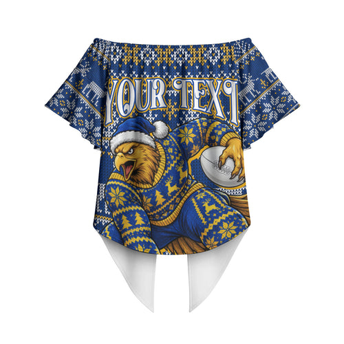 Personalized West Coast Eagles Football Christmas Off Shoulder Wrap Waist Top Australian Football Mascot - Ugly Christmas Pattern Festive