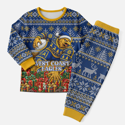 Personalized West Coast Eagles Football Christmas Pajama Set Australian Football Mascot - Ugly Christmas Pattern Festive