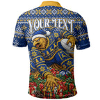 Personalized West Coast Eagles Football Christmas Polo Shirt Australian Football Mascot - Ugly Christmas Pattern Festive