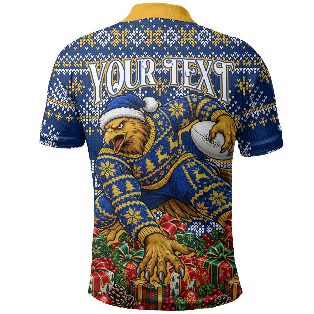 Personalized West Coast Eagles Football Christmas Polo Shirt Australian Football Mascot - Ugly Christmas Pattern Festive