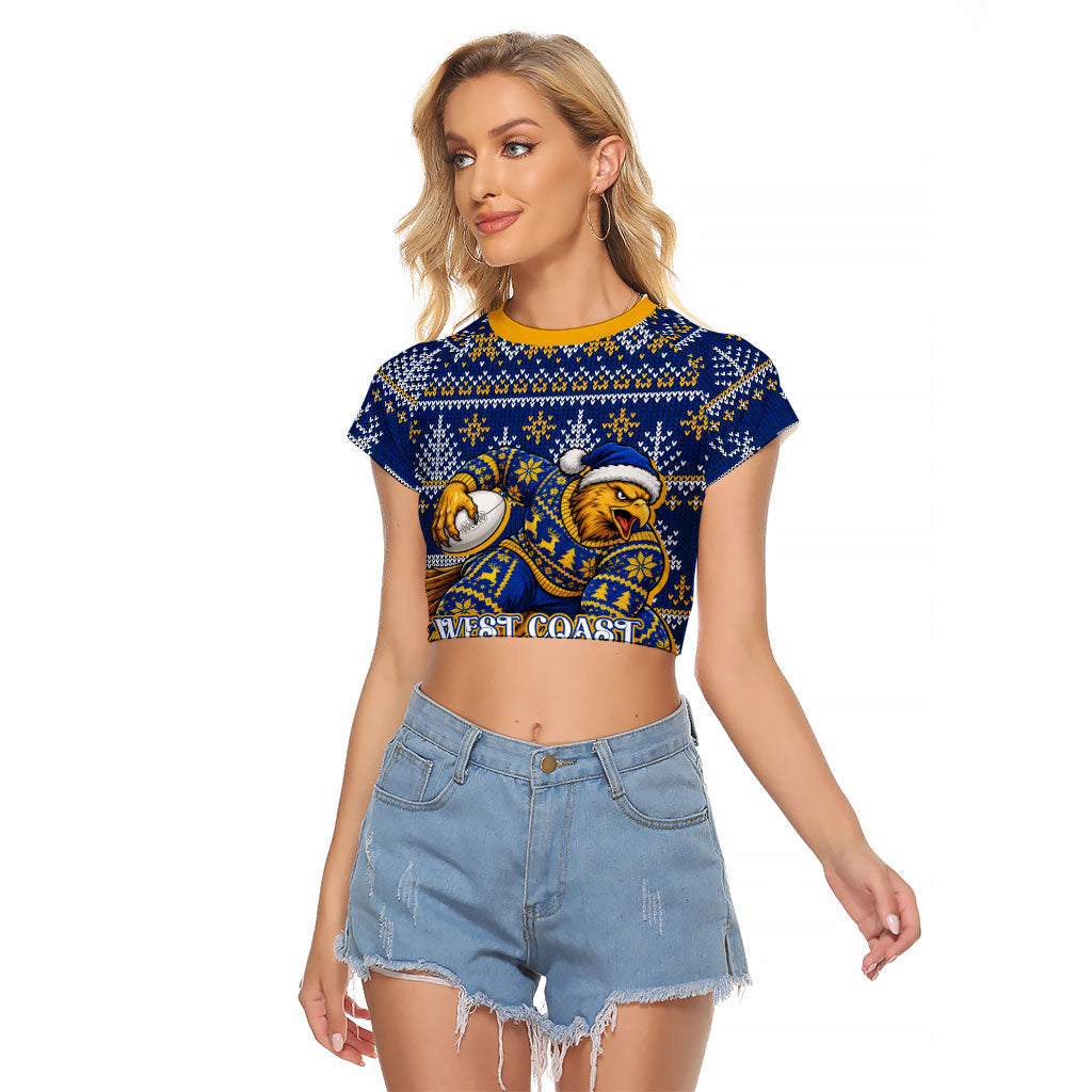 Personalized West Coast Eagles Football Christmas Raglan Cropped T Shirt Australian Football Mascot - Ugly Christmas Pattern Festive
