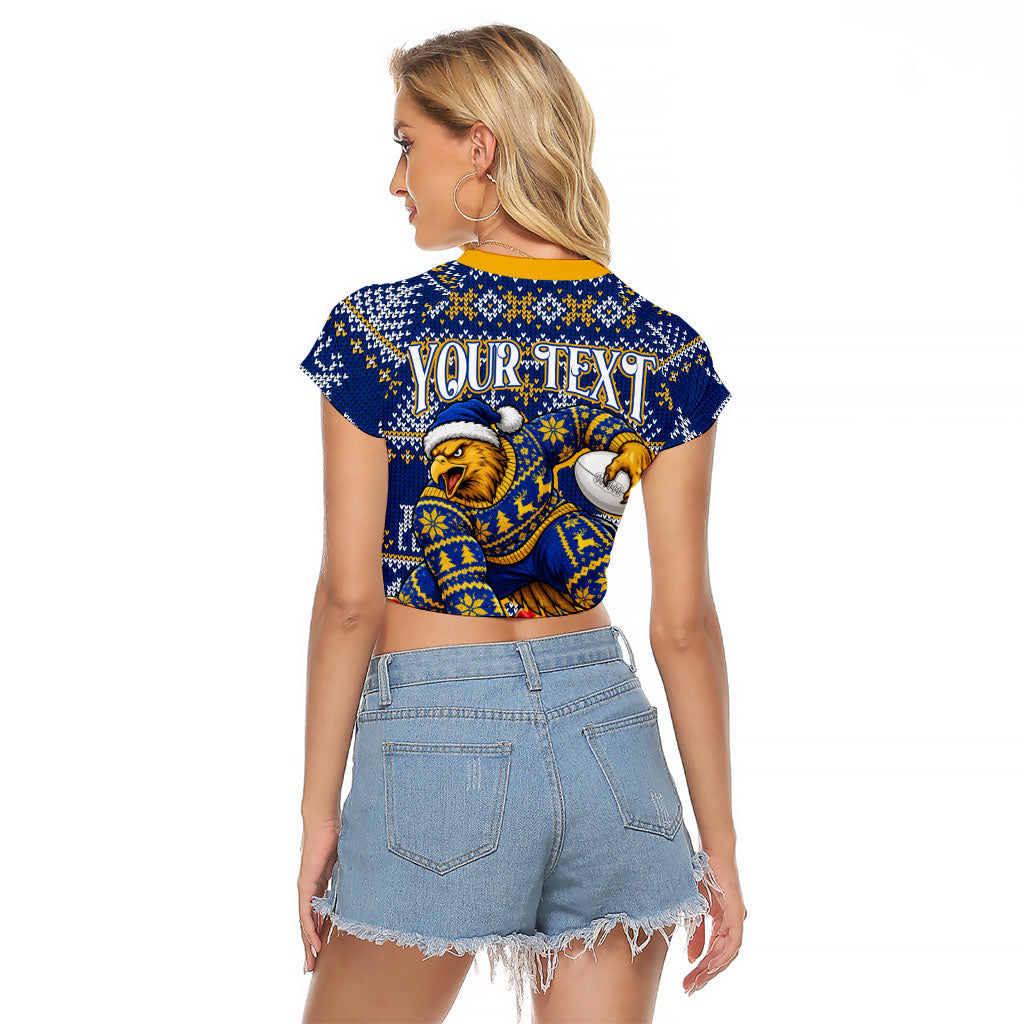 Personalized West Coast Eagles Football Christmas Raglan Cropped T Shirt Australian Football Mascot - Ugly Christmas Pattern Festive