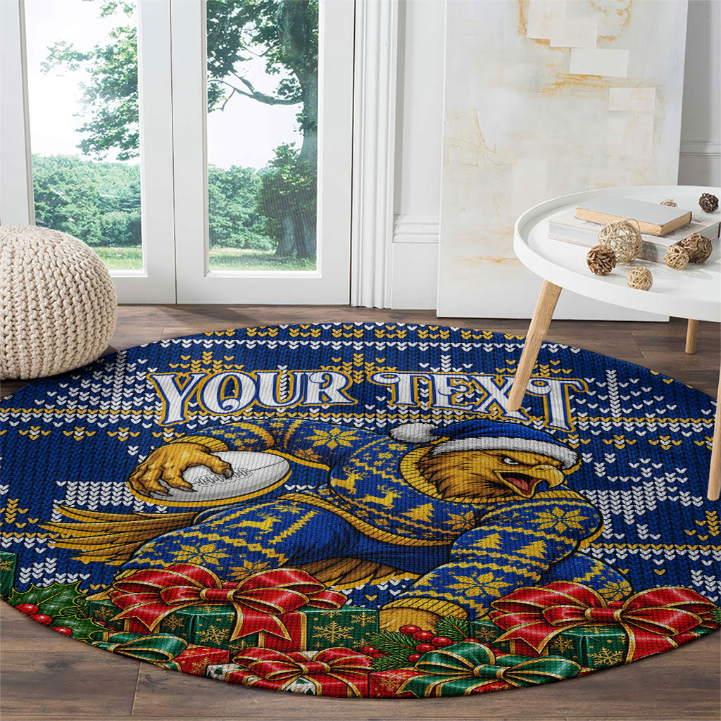 Personalized West Coast Eagles Football Christmas Round Carpet Australian Football Mascot - Ugly Christmas Pattern Festive