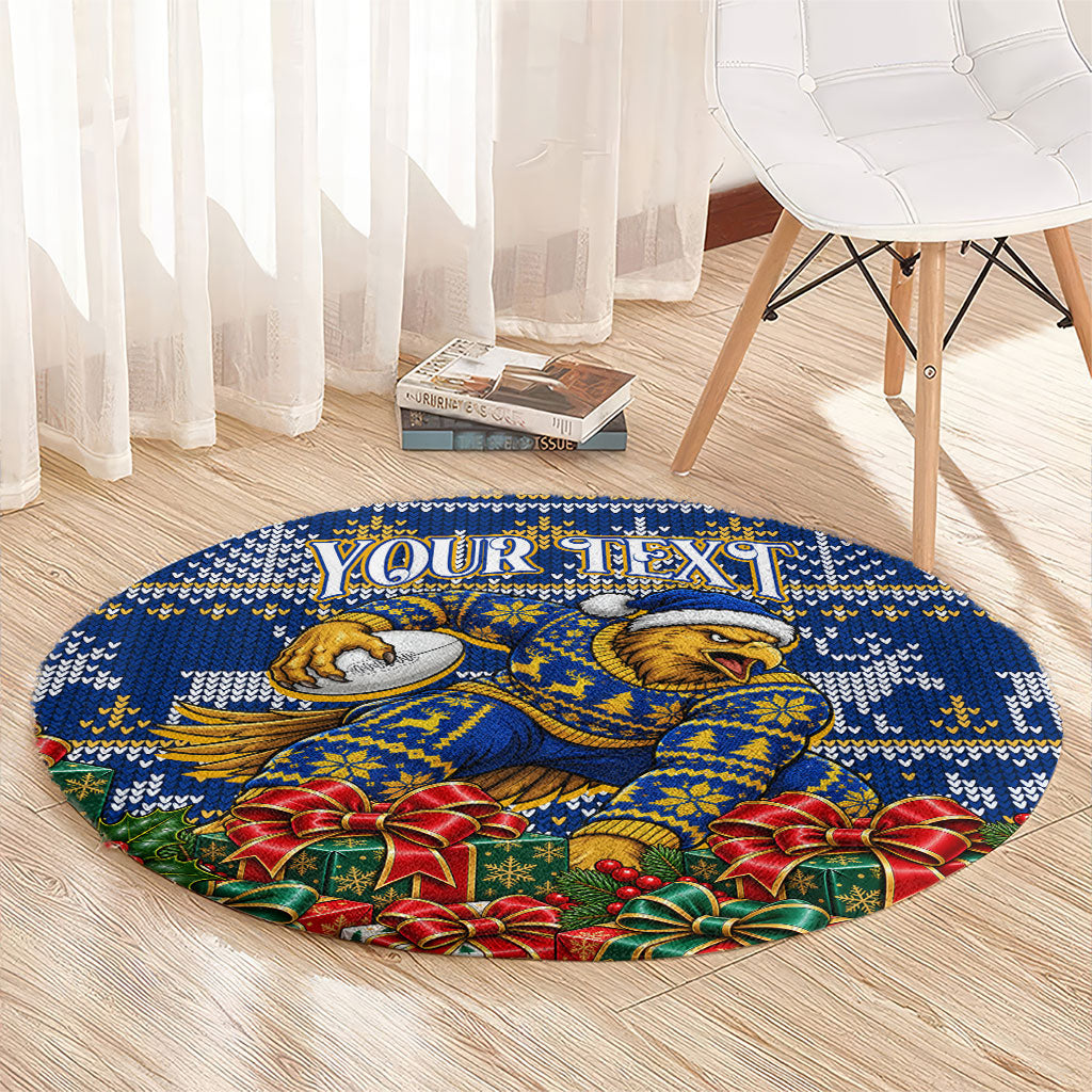 Personalized West Coast Eagles Football Christmas Round Carpet Australian Football Mascot - Ugly Christmas Pattern Festive
