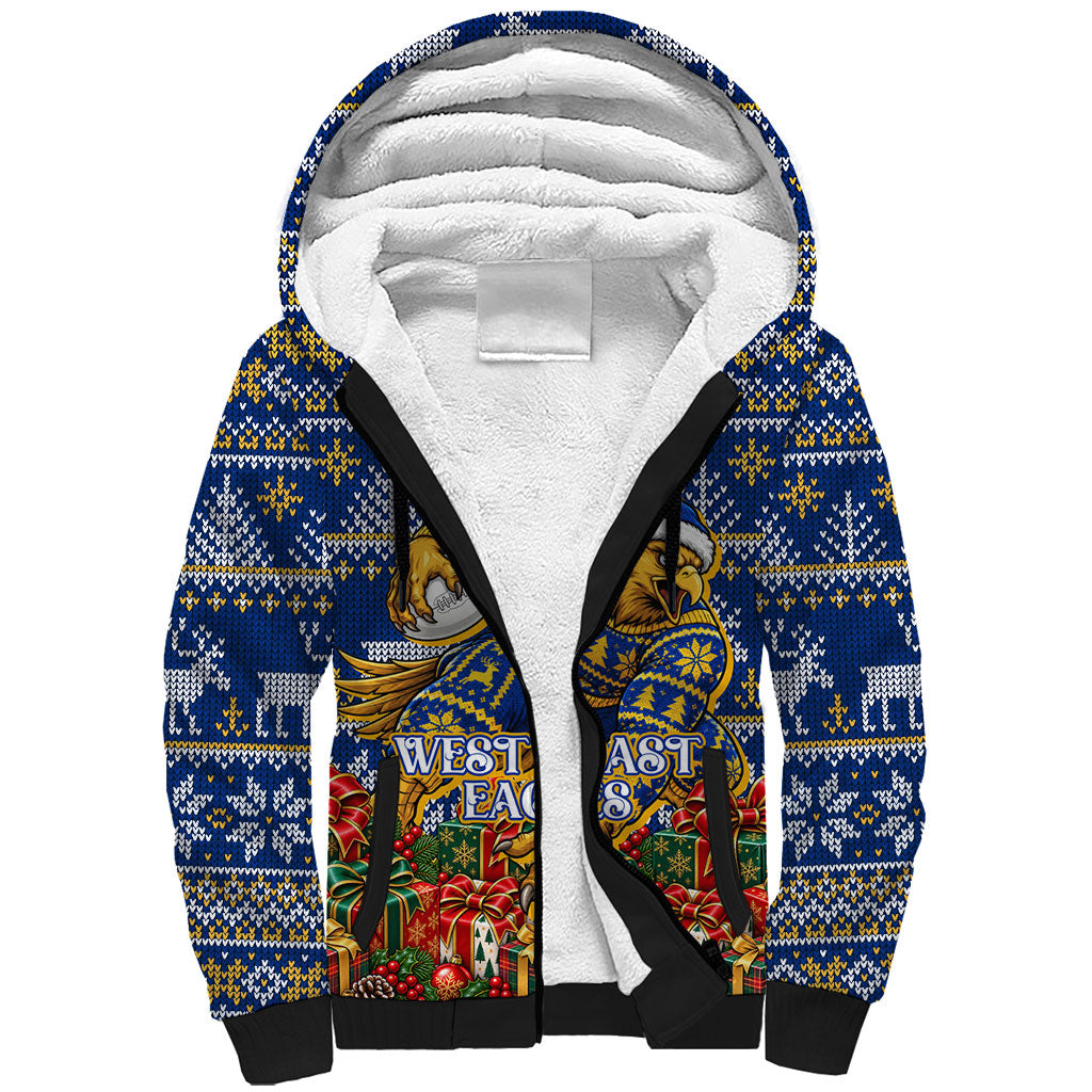 Personalized West Coast Eagles Football Christmas Sherpa Hoodie Australian Football Mascot - Ugly Christmas Pattern Festive
