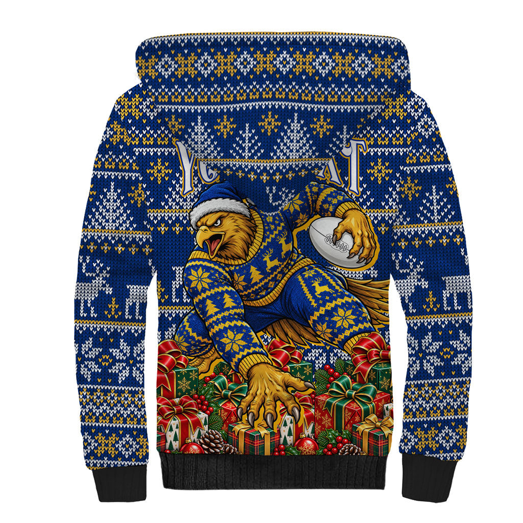 Personalized West Coast Eagles Football Christmas Sherpa Hoodie Australian Football Mascot - Ugly Christmas Pattern Festive