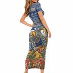 Personalized West Coast Eagles Football Christmas Short Sleeve Bodycon Dress Australian Football Mascot - Ugly Christmas Pattern Festive
