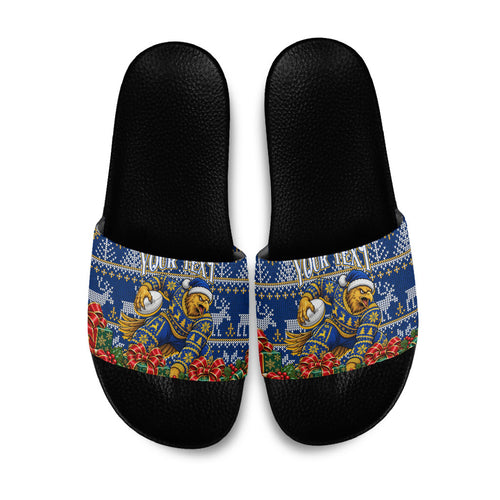 Personalized West Coast Eagles Football Christmas Slide Sandals Australian Football Mascot - Ugly Christmas Pattern Festive