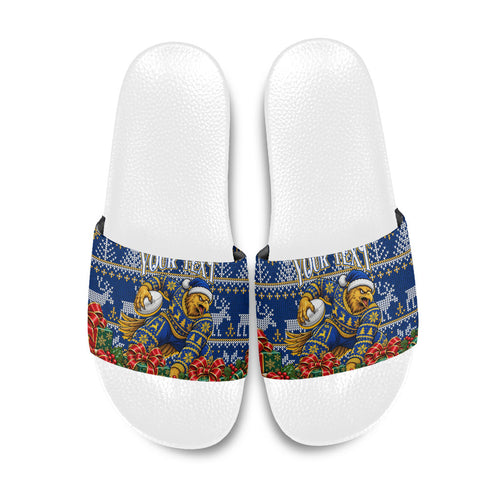 Personalized West Coast Eagles Football Christmas Slide Sandals Australian Football Mascot - Ugly Christmas Pattern Festive