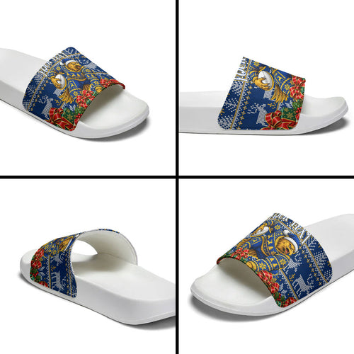 Personalized West Coast Eagles Football Christmas Slide Sandals Australian Football Mascot - Ugly Christmas Pattern Festive