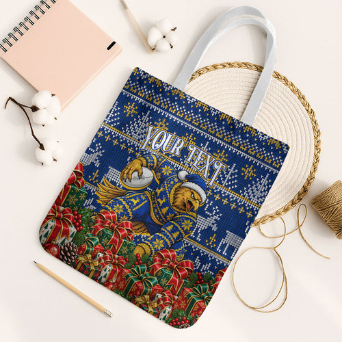 Personalized West Coast Eagles Football Christmas Tote Bag Australian Football Mascot - Ugly Christmas Pattern Festive
