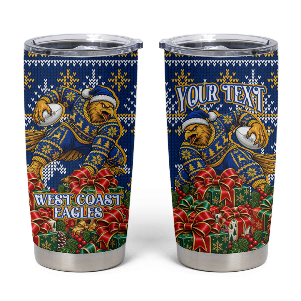 Personalized West Coast Eagles Football Christmas Tumbler Cup Australian Football Mascot - Ugly Christmas Pattern Festive