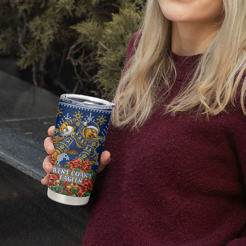 Personalized West Coast Eagles Football Christmas Tumbler Cup Australian Football Mascot - Ugly Christmas Pattern Festive