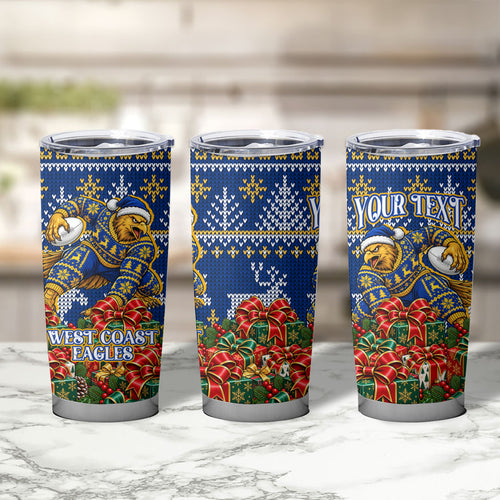 Personalized West Coast Eagles Football Christmas Tumbler Cup Australian Football Mascot - Ugly Christmas Pattern Festive