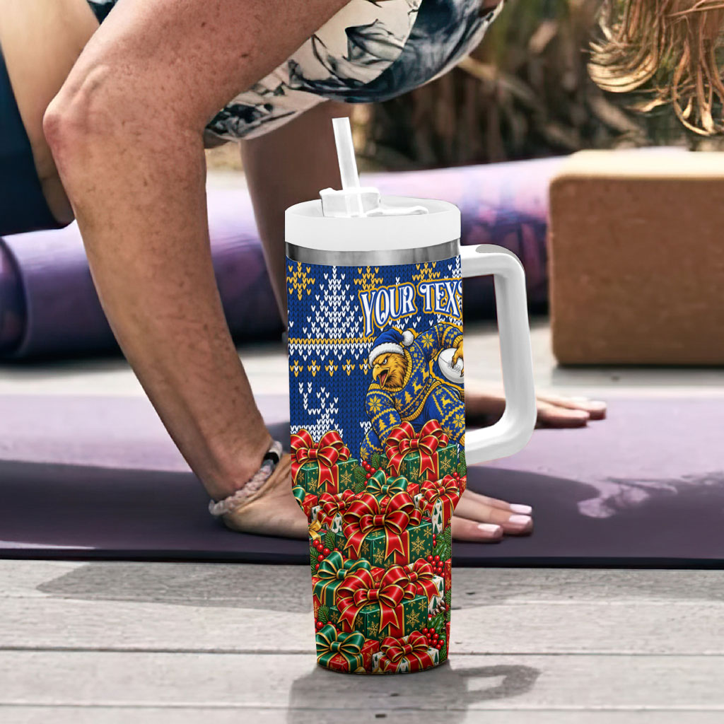 Personalized West Coast Eagles Football Christmas Tumbler With Handle Australian Football Mascot - Ugly Christmas Pattern Festive