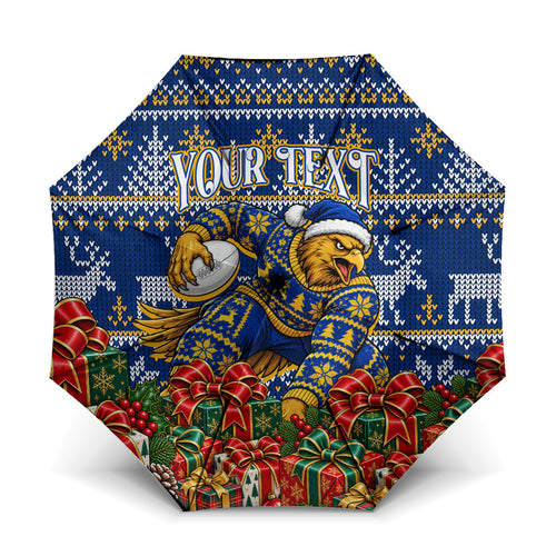 Personalized West Coast Eagles Football Christmas Umbrella Australian Football Mascot - Ugly Christmas Pattern Festive